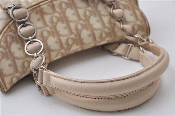 Auth Christian Dior Trotter Romantic Ribbon Hand Bag PVC Leather Beige 1502D