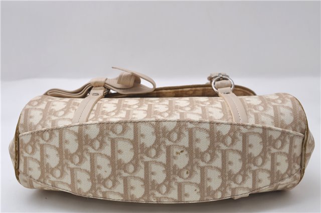 Auth Christian Dior Trotter Romantic Ribbon Hand Bag PVC Leather Beige 1502D