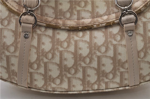 Auth Christian Dior Trotter Romantic Ribbon Hand Bag PVC Leather Beige 1502D