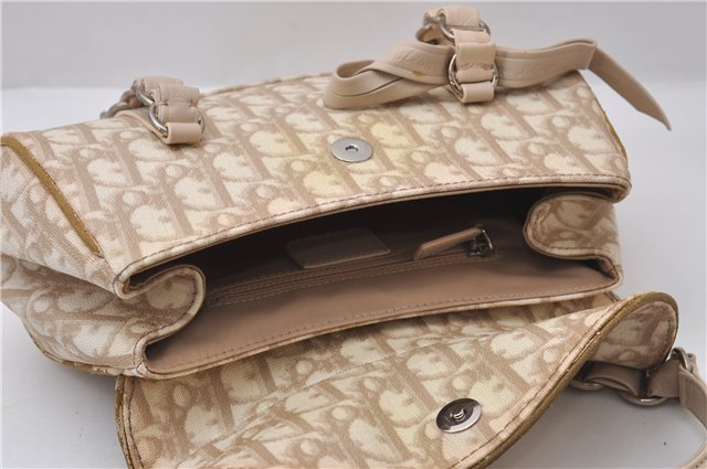 Auth Christian Dior Trotter Romantic Ribbon Hand Bag PVC Leather Beige 1502D