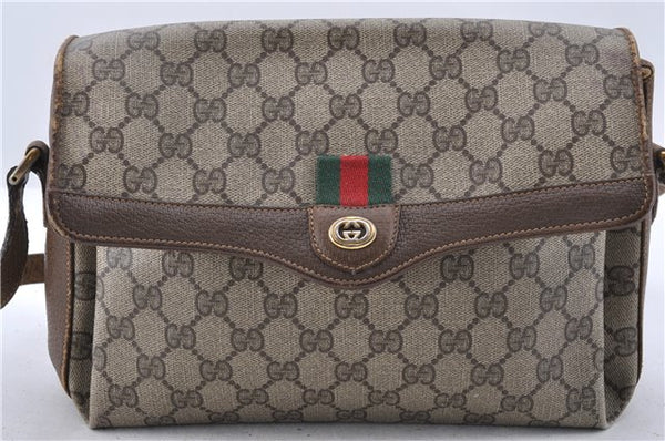 Authentic GUCCI Web Sherry Line Shoulder Cross Bag GG PVC Leather Brown 1503D