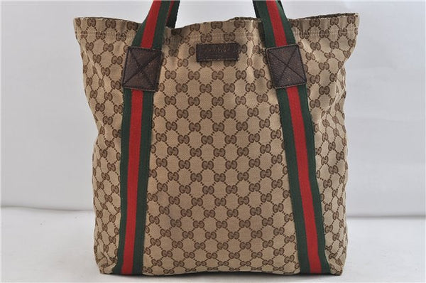 GUCCI Web Sherry Line Shoulder Tote Bag GG Canvas Leather 189669 Brown 1517D