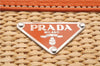 Authentic PRADA Raffia Leather Shoulder Tote Bag Orange 1529D