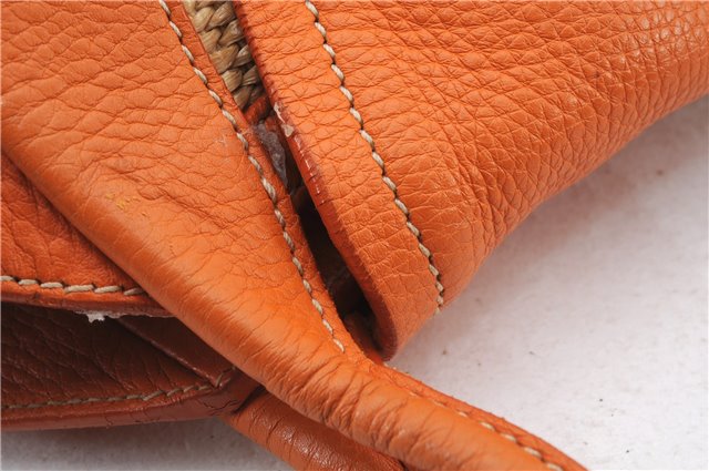 Authentic PRADA Raffia Leather Shoulder Tote Bag Orange 1529D