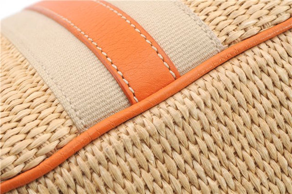 Authentic PRADA Raffia Leather Shoulder Tote Bag Orange 1529D