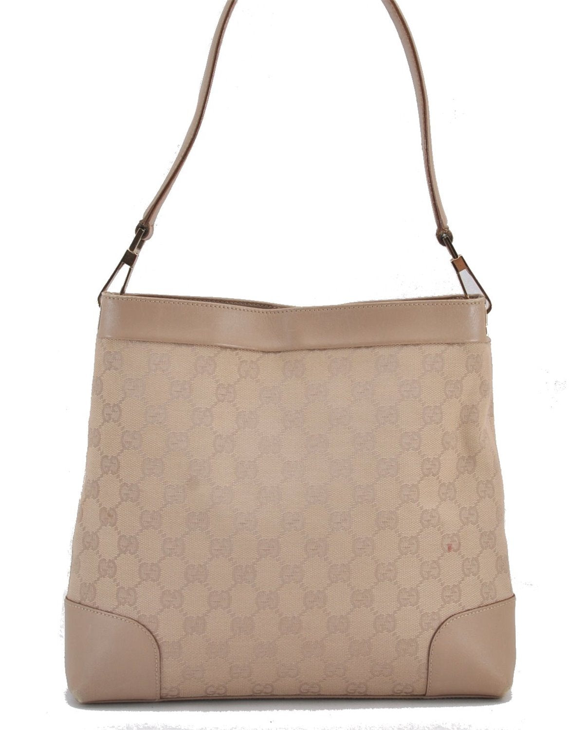 Authentic GUCCI Vintage Shoulder Bag Purse GG Canvas Leather 33900 Beige 1535F