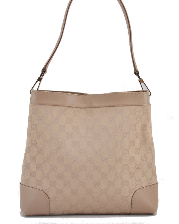 Authentic GUCCI Vintage Shoulder Bag Purse GG Canvas Leather 33900 Beige 1535F
