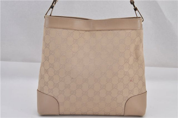 Authentic GUCCI Vintage Shoulder Bag Purse GG Canvas Leather 33900 Beige 1535F