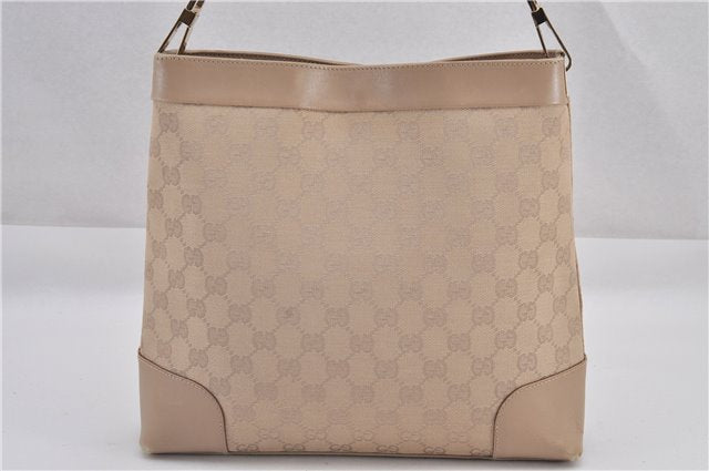 Authentic GUCCI Vintage Shoulder Bag Purse GG Canvas Leather 33900 Beige 1535F