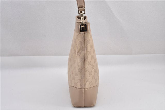 Authentic GUCCI Vintage Shoulder Bag Purse GG Canvas Leather 33900 Beige 1535F