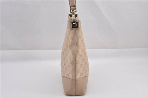 Authentic GUCCI Vintage Shoulder Bag Purse GG Canvas Leather 33900 Beige 1535F