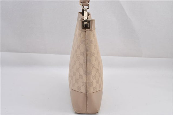 Authentic GUCCI Vintage Shoulder Bag Purse GG Canvas Leather 33900 Beige 1535F