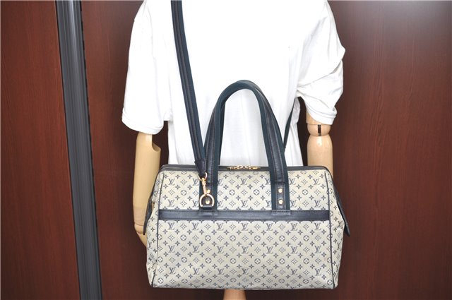 Authentic Louis Vuitton Monogram Mini Josephine GM Hand Bag Blue M92211 LV 1536C