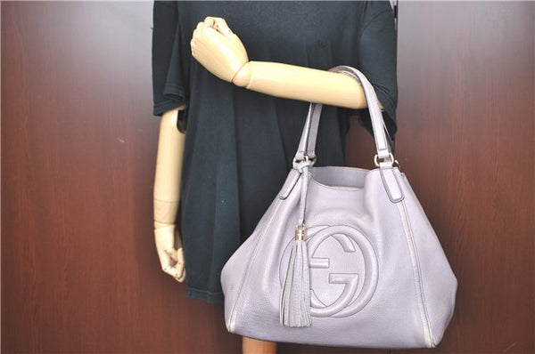 Authentic GUCCI SOHO Tassel Shoulder Tote Bag Leather 282309 Light Purple 1539C