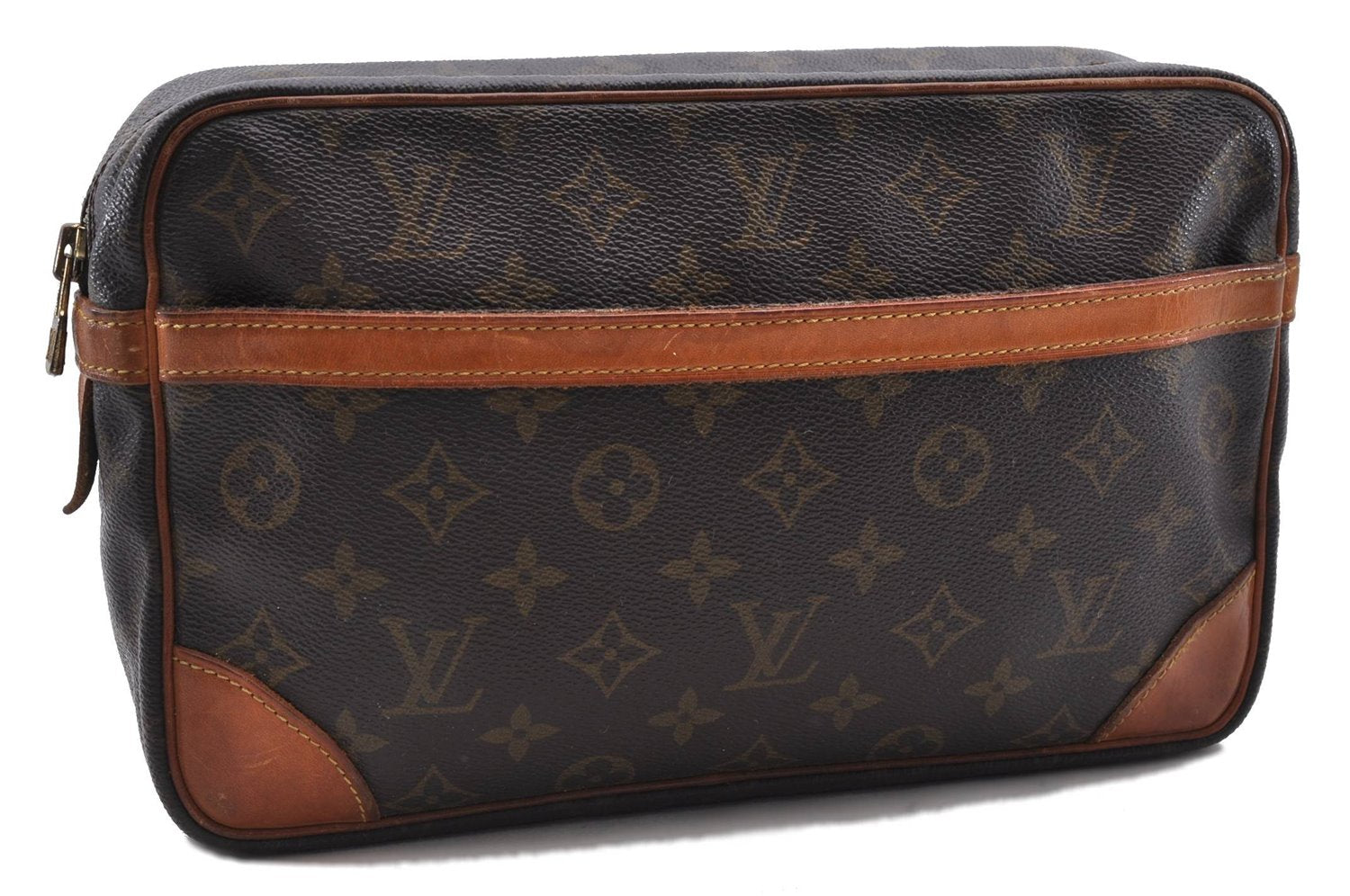 Authentic Louis Vuitton Monogram Compiegne 28 Clutch Hand Bag M51845 LV 1546D