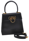 Authentic Ferragamo Gancini Vintage Leather 2 Way Shoulder Hand Bag Black 1548F