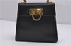 Authentic Ferragamo Gancini Vintage Leather 2 Way Shoulder Hand Bag Black 1548F