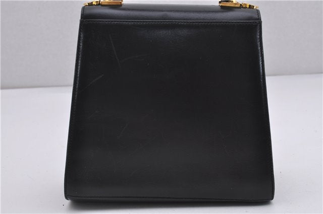 Authentic Ferragamo Gancini Vintage Leather 2 Way Shoulder Hand Bag Black 1548F