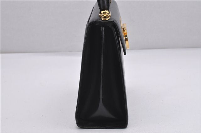 Authentic Ferragamo Gancini Vintage Leather 2 Way Shoulder Hand Bag Black 1548F