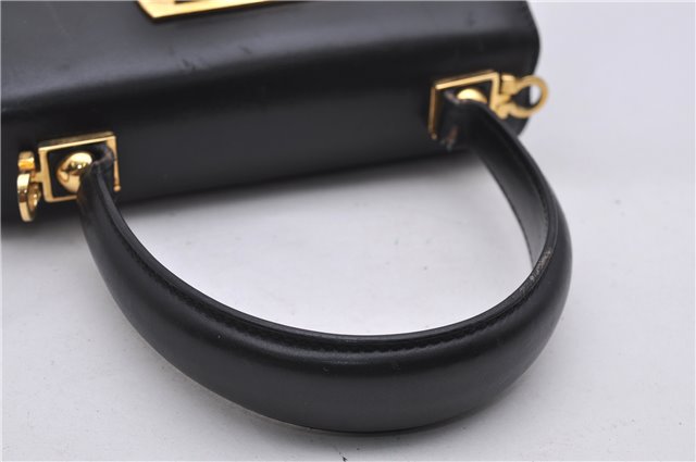Authentic Ferragamo Gancini Vintage Leather 2 Way Shoulder Hand Bag Black 1548F