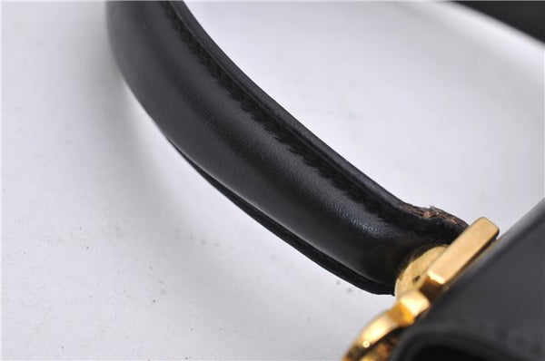 Authentic Ferragamo Gancini Vintage Leather 2 Way Shoulder Hand Bag Black 1548F