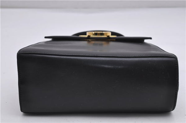 Authentic Ferragamo Gancini Vintage Leather 2 Way Shoulder Hand Bag Black 1548F