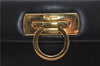 Authentic Ferragamo Gancini Vintage Leather 2 Way Shoulder Hand Bag Black 1548F