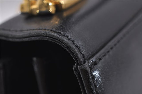Authentic Ferragamo Gancini Vintage Leather 2 Way Shoulder Hand Bag Black 1548F