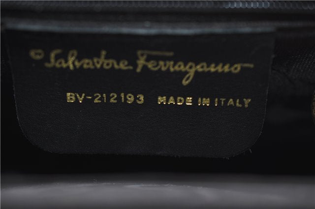 Authentic Ferragamo Gancini Vintage Leather 2 Way Shoulder Hand Bag Black 1548F