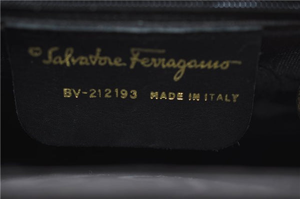 Authentic Ferragamo Gancini Vintage Leather 2 Way Shoulder Hand Bag Black 1548F
