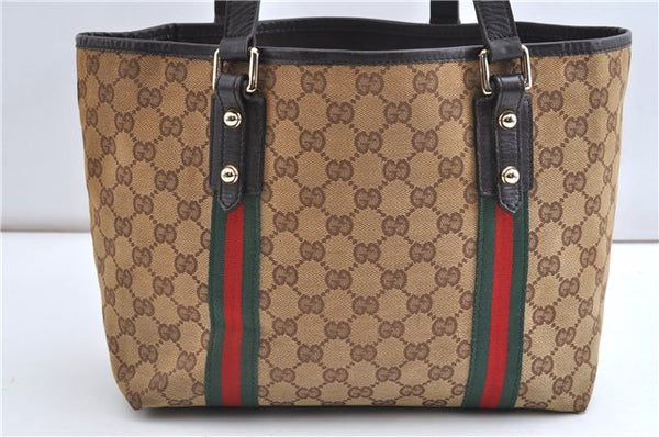 Authentic GUCCI Web Sherry Line Tote Bag GG Canvas Leather 137396 Brown 1549G