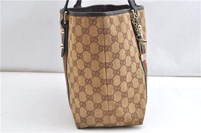Authentic GUCCI Web Sherry Line Tote Bag GG Canvas Leather 137396 Brown 1549G