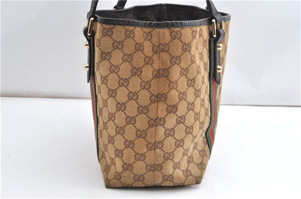 Authentic GUCCI Web Sherry Line Tote Bag GG Canvas Leather 137396 Brown 1549G