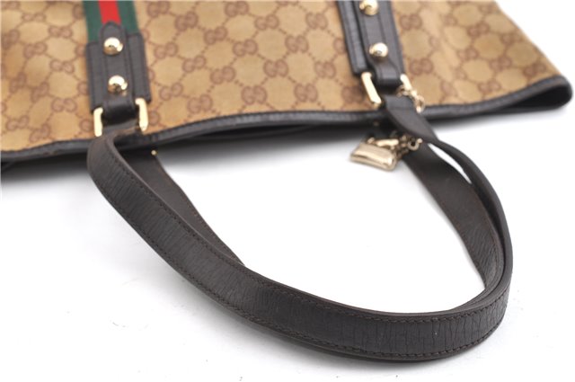 Authentic GUCCI Web Sherry Line Tote Bag GG Canvas Leather 137396 Brown 1549G