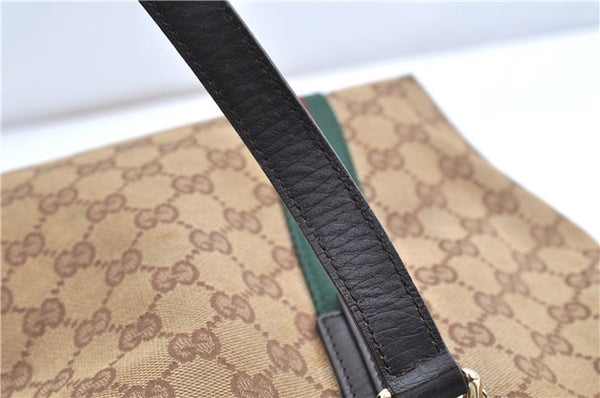 Authentic GUCCI Web Sherry Line Tote Bag GG Canvas Leather 137396 Brown 1549G