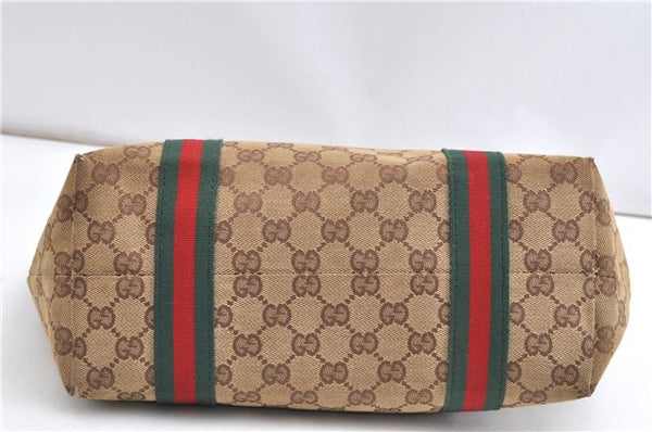 Authentic GUCCI Web Sherry Line Tote Bag GG Canvas Leather 137396 Brown 1549G