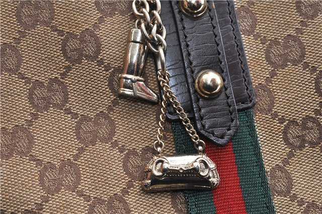 Authentic GUCCI Web Sherry Line Tote Bag GG Canvas Leather 137396 Brown 1549G