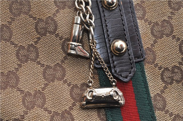 Authentic GUCCI Web Sherry Line Tote Bag GG Canvas Leather 137396 Brown 1549G