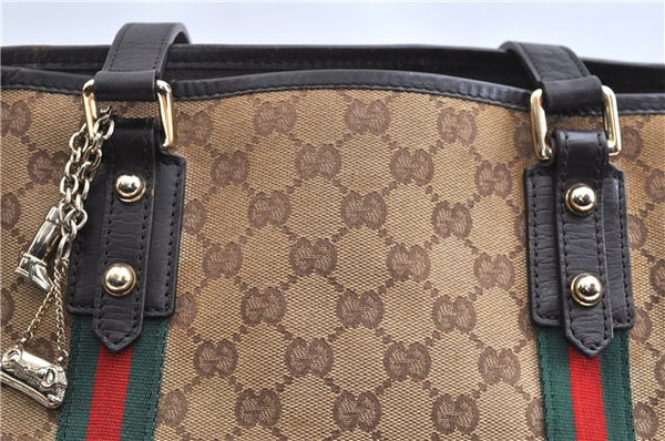 Authentic GUCCI Web Sherry Line Tote Bag GG Canvas Leather 137396 Brown 1549G