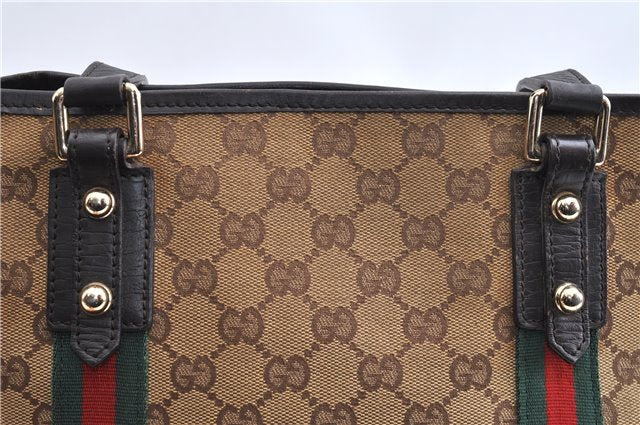 Authentic GUCCI Web Sherry Line Tote Bag GG Canvas Leather 137396 Brown 1549G