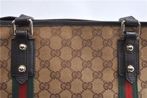 Authentic GUCCI Web Sherry Line Tote Bag GG Canvas Leather 137396 Brown 1549G