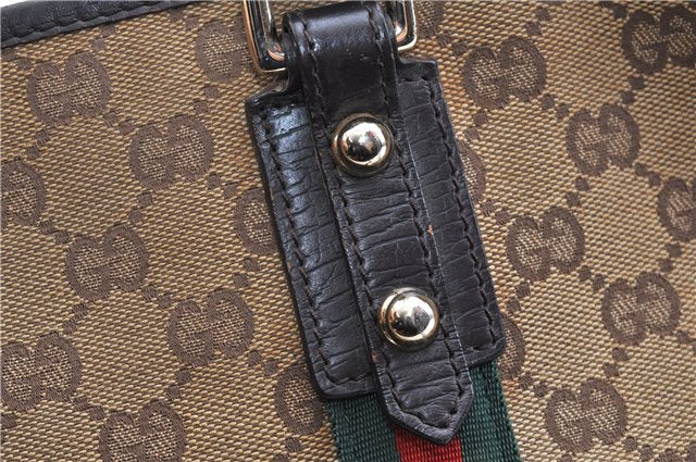 Authentic GUCCI Web Sherry Line Tote Bag GG Canvas Leather 137396 Brown 1549G