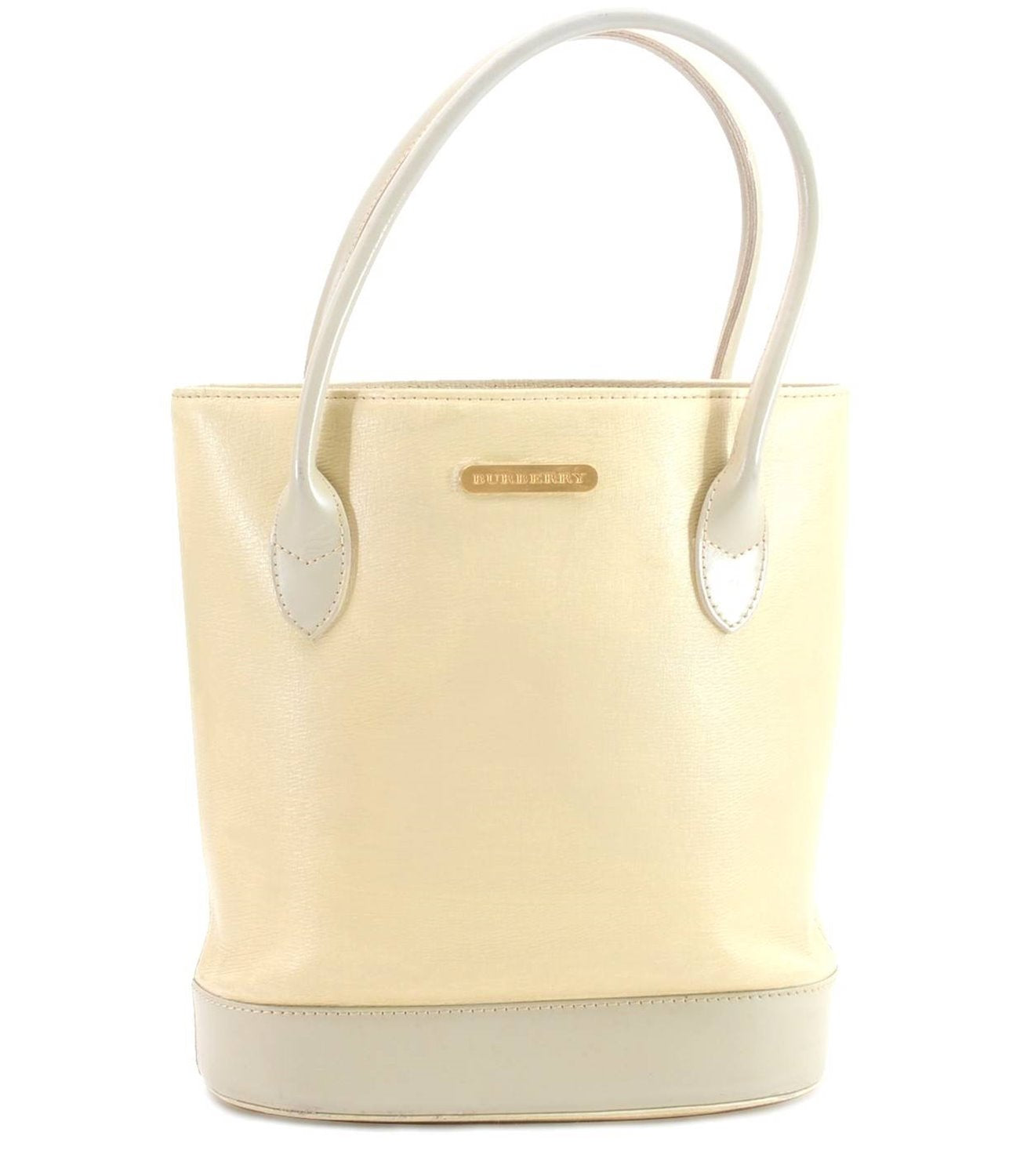 Authentic BURBERRY Vintage Leather Shoulder Hand Bag Purse Ivory Beige 1552D