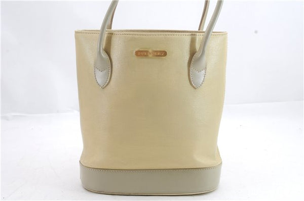 Authentic BURBERRY Vintage Leather Shoulder Hand Bag Purse Ivory Beige 1552D