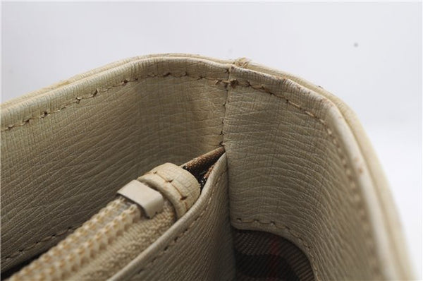 Authentic BURBERRY Vintage Leather Shoulder Hand Bag Purse Ivory Beige 1552D
