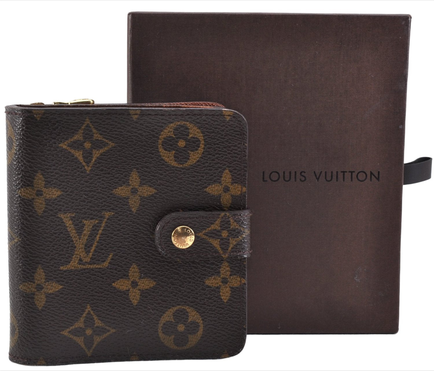 Authentic Louis Vuitton Monogram Compact Zip Bifold Wallet M61667 LV Box 1552F