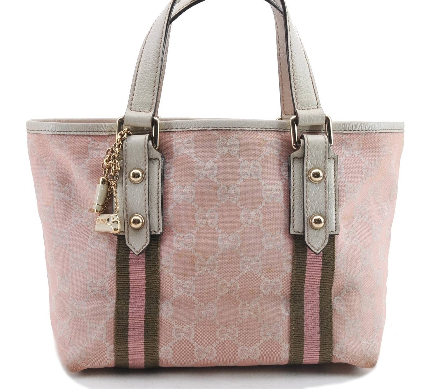 Authentic GUCCI Sherry Line Hand Bag Purse GG Canvas Leather 139261 Pink 1557D