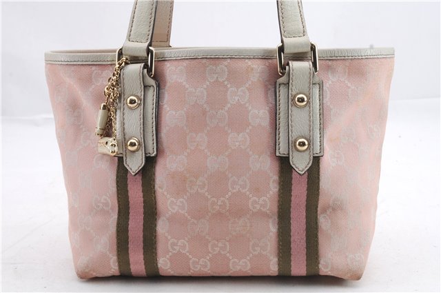 Authentic GUCCI Sherry Line Hand Bag Purse GG Canvas Leather 139261 Pink 1557D