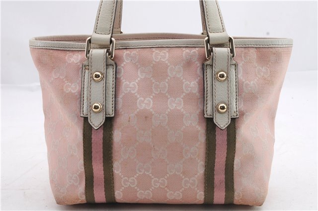 Authentic GUCCI Sherry Line Hand Bag Purse GG Canvas Leather 139261 Pink 1557D