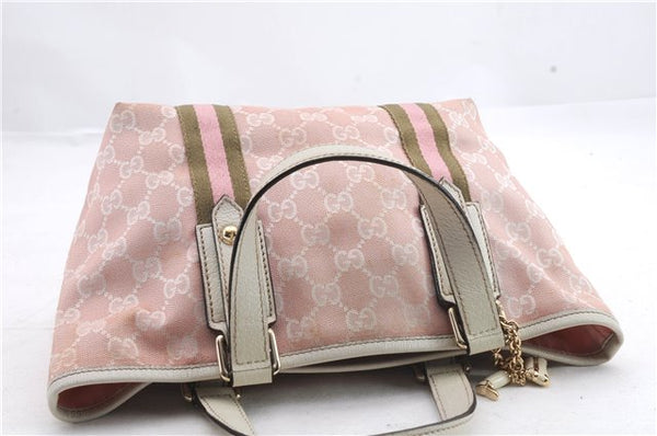 Authentic GUCCI Sherry Line Hand Bag Purse GG Canvas Leather 139261 Pink 1557D